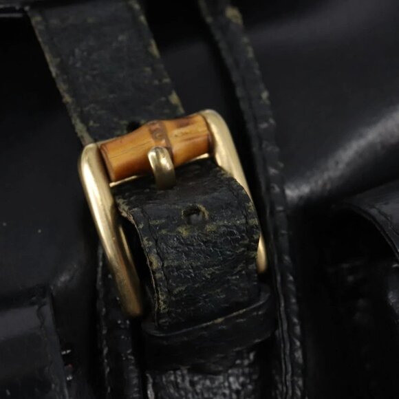 GUCCI Bamboo Backpack Leather Navy Gold 003 2058 0016 Auth gh884 - Picture 12 of 16